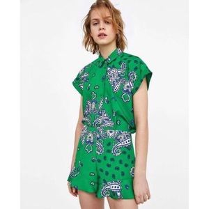 Zara Basic Green Paisley Top